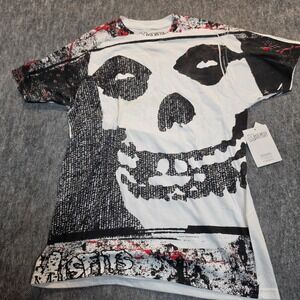 Misfits All Over Print Skull Graphic T-Shirt Mens Medium White Red Bioworld NEW